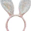 Pink Sequins Bunny Ears Headband for Women, Easter Ears Headband for Costume and Party, Sparkling Easter Headbands Accessory