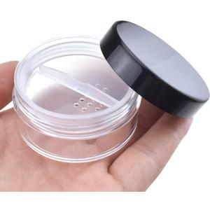 HAHIYO 3Pcs 20ml/0.68oz Plastic Empty Travel Compact Case Makeup Cosmetic Jar Refillable Powder Box No Leak Holder with Rotatable Sifter and Black Screw Lid