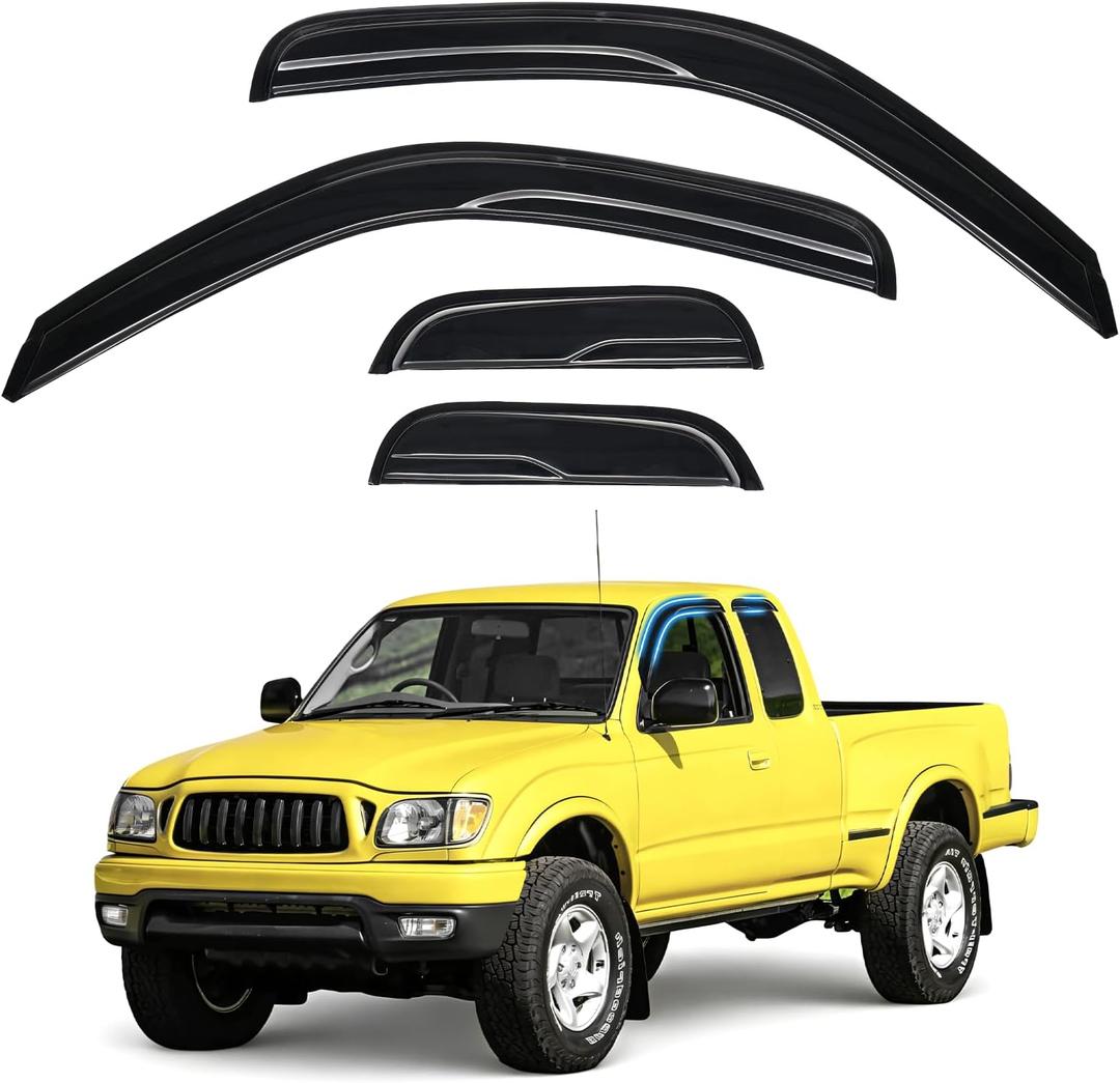 Tacoma Rain Guards - Window Visors for 1995-2004 Toyota Tacoma Access/Extended Cab, Out-Channel Side Window Rain Guards for Tacoma Accessories, 4PCS, Black, Car Accessories