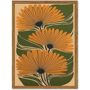 Framed Boho Floral Canvas Wall Art, Vintage Flower Pictures Wall Decor, Abstract Botanical Paintings Prints Maximalist Home Decor for living Room Bedroom Office 16x24 inch