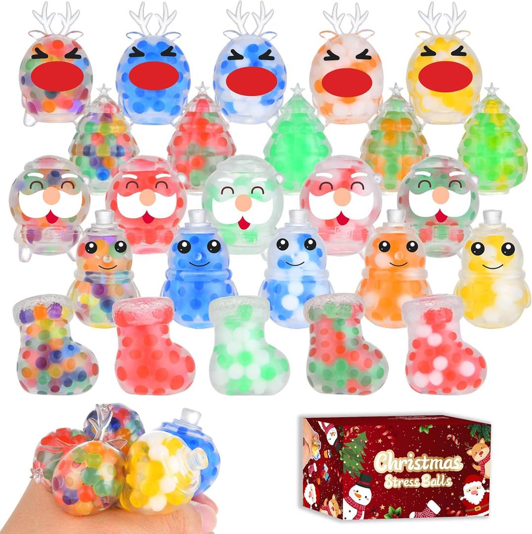 25 Pack Christmas Mini Squeeze Balls Toys, Christmas Stress Ball Pack Perfect for Christmas Party Favors Christmas Sock Fillers Gifts