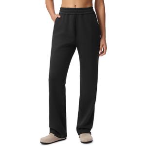 Women's 30" Wide Leg Sweatpants with Pockets High Waisted Sweat Pants Stretch Casual Lounge (Black, M)