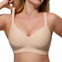 As Fairy Womens Soft Comfortable No Underwire Bras V Neck Seamless Push Up Bralettes Full Coverage Tshirt Brassiere (32A, Nude)