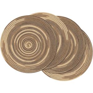 SHACOS Round Braided Placemats 15 inch Set of 4 Variegated Washable Kitchen Table Place Mats Table Mats for Home Wedding Party (Rainbow Brown, 4)