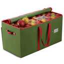 ZOBER Large Christmas Ornament Storage Box - Stores 128 3" Ornaments, With Dividers - Ornament Organizer Storage Box, Durable Christmas Containers Holder - Extra Pockets, Dual Zipper - Green