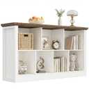 Unikito Cube Storage Organizer Bookcase with Base, Modern Wooden 2 Tiers Low Horizontal Bookshelf for Home and Office, Warm White and Brown