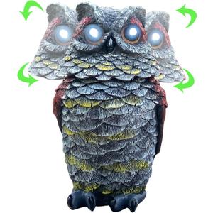 Owls to Keep Birds Away, Solar Owl Decoys to Scare Birds Away, Small Fake Owl for Bird Control, Resin Owls Outdoor Decor with Rotating Head and Lighted Eyes, Animal Deterrent for Outside, Garden