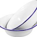 2pcs Enamel Dinner Plates, Enamel Soup Bowls Thickened Serving Dishes Round Dinner Dishes for Kitchen (16cm*16cm*4.5cm, White)