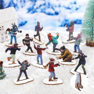 Weysat 12 Set Christmas Village Snowball Fight Christmas Collection Figurines Wooden Model for Snowball Fights Miniature People Figures for Desktop Snow Decoration Winter Themed Party