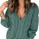 GORGLITTER Women's Crochet Cardigan Lightweight Long Sleeve Button Up Knit Tops Casual Dressy Spring Fashion Clothes (Green, XL)