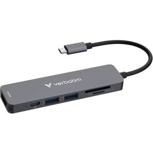 Verbatim USB-C Essentials Multiport Hub 6 Ports: (1) USB-A 2.0, (1) USB-A 3.0/3.2 Gen 1, (1) USB-C 3.0/3.2 Gen 1, SD and Micro SD Card Slots with 4K HDMI and Up to 100W Power Delivery