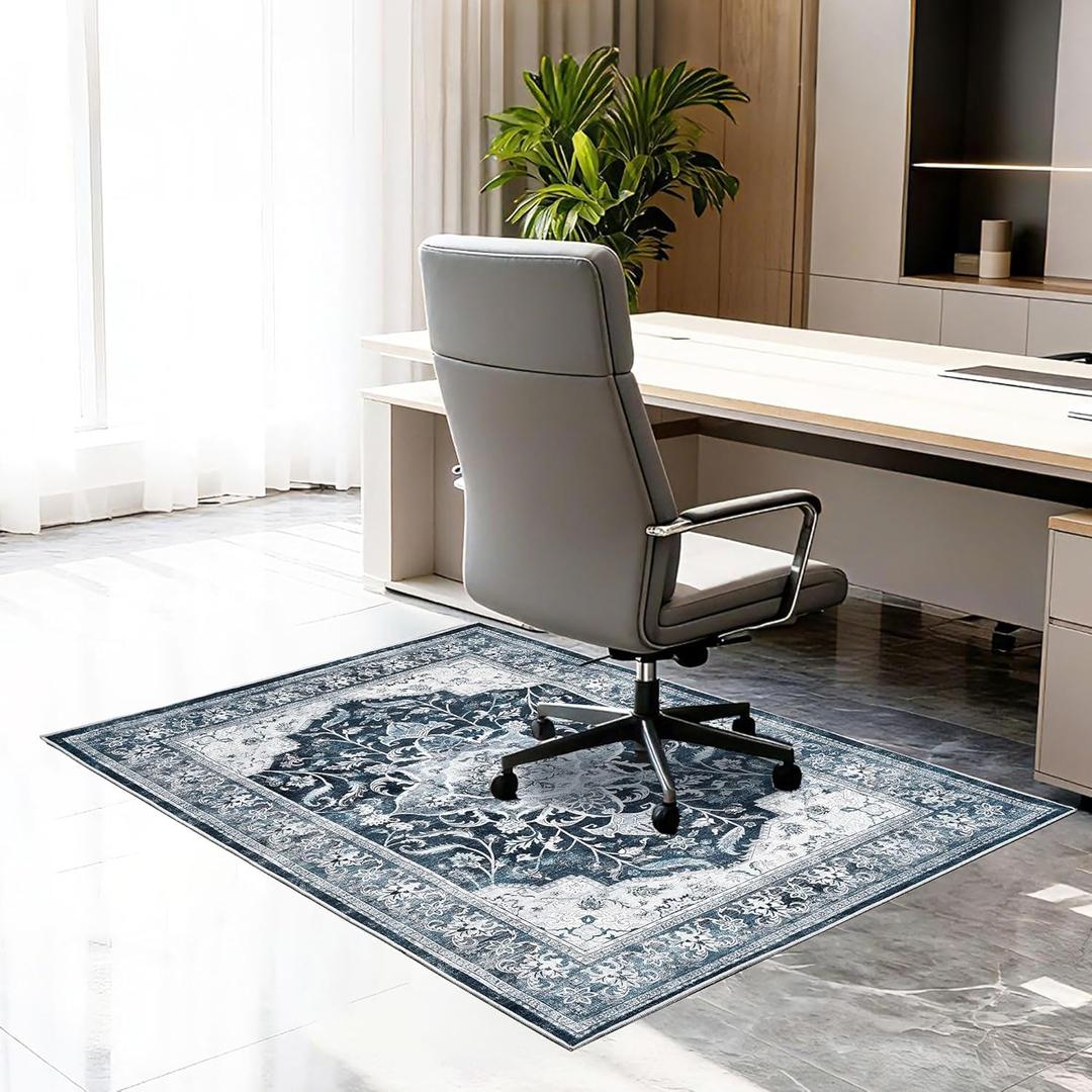 Office Chair Mat for Hardwood Floor & Tile Floor, 36"x48"Anti-Slip Under Desk Carpet Protector for Rolling Computer Chair Mat, Machine Washable Office Area Carpet (Chenille,Blue)