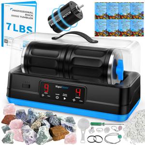 K4 Ultra Quiet Rock Tumbler Kit, Professional Brushless Motor & Double-Barrel for 7 LBS Capacity, 6X Noise Cancelling Rock Polisher with All Accessories, Ideal Gift for Adults
