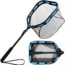 PLUSINNO Floating Fishing Net for Steelhead, Salmon, Fly, Kayak, Catfish, Bass, Trout Fishing, Rubber Coated Foldable Landing Net with Fixed or Telescoping Pole Handle, Fishing Gear and Gifts for Men