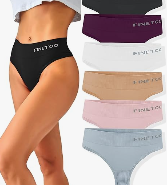 FINETOO 6 Pack High Waisted Thongs for Women, Nylon Spandex Panties Breathable Soft Stretchy Underwear High Rise, XL