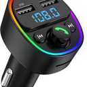 Bluetooth 5.4 FM Transmitter for Car Mp3 Player, Type-C & USB-A Fast Charger, Hi-Fi Stereo Audio, Hands-Free Call, Ring Ambient Light, Car Charger Adapter