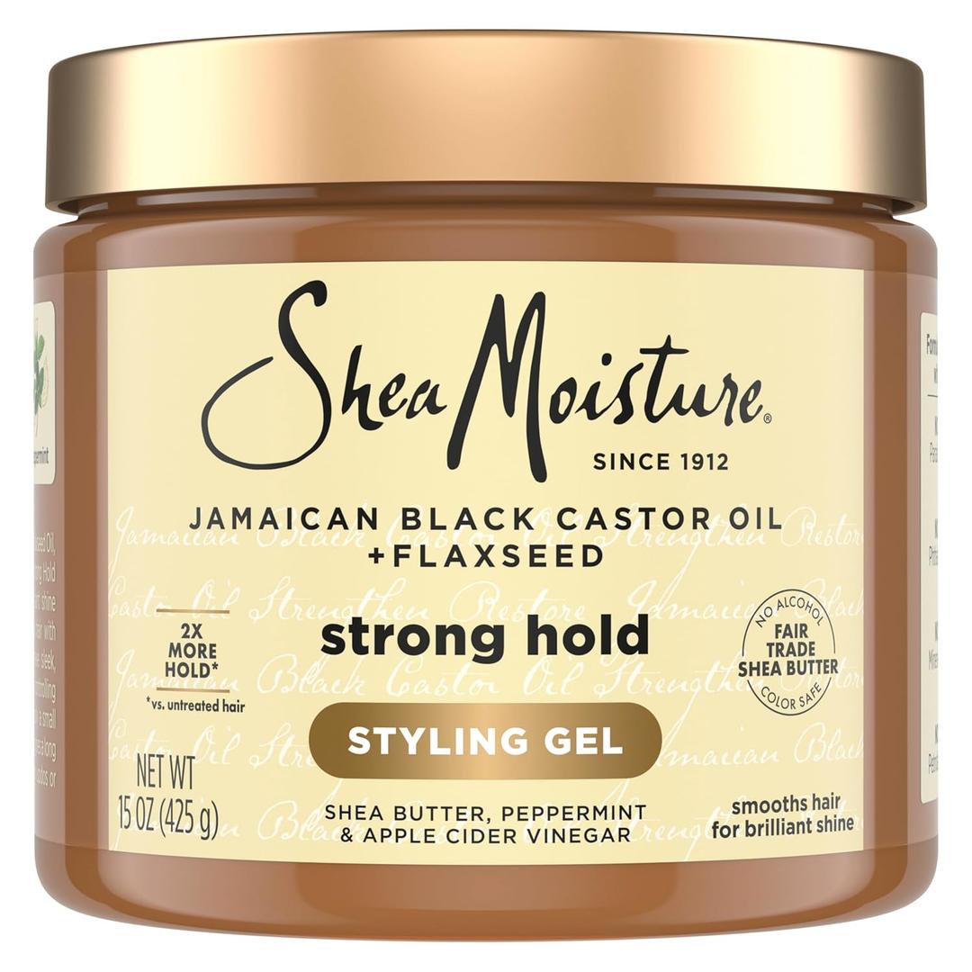 SheaMoisture Strong Hold Styling Gel+Flaxseed Jamaican Black Castor Oil Gives Controlled Style,AllDay Hold,Infused With Castor Seed Oil,SheaButter & Indulgent Scent ParabenFree AntiFrizz Hair Gel 15oz