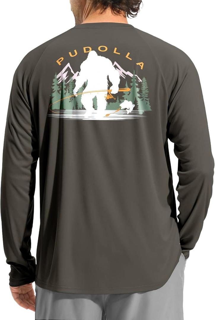 Pudolla Men's Sun Protection Long Sleeve Shirts UPF 50+ Fishing Swim Shirts Lightweight Quick Dry Rash Guard Hiking Shirts