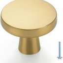 Ravinte 5 Pack Solid Single Hole Round Cabinet Knobs - Brushed Brass Pulls for Kitchen Drawers and Cabinets - Hardware Handles