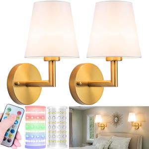 Nekhung Battery Operated Wall Sconces Set of 2, Wireless Wall Light with 10000mAh RGB Dimmable Magnetic Bulb, Rechargeable Wall Sconce with Remote Control for Bedroom Living Room