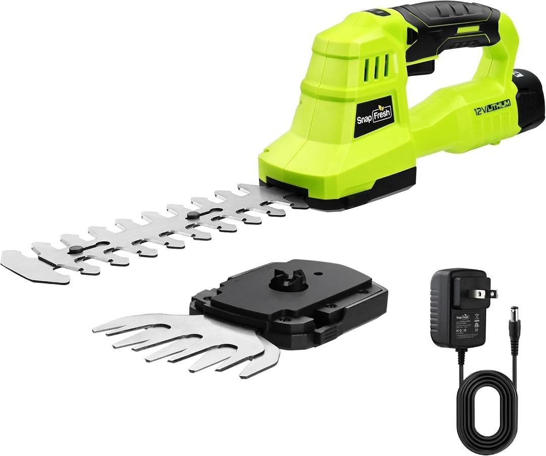 SnapFresh 12V Cordless Grass Shears & Hedge Trimmer, 2 in 1 Handheld Bush Trimmer & Grass Cutter with 2.0Ah Battery & Charger Included, Lightweight Electric Shrubbery Trimmer for Garden & Lawn