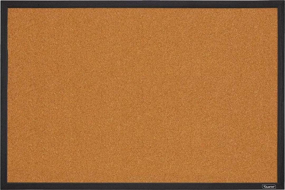 Quartet Cork Bulletin Board, Framed Corkboard, 2' x 3', Black Frame, Message Board, Vision Board, Black