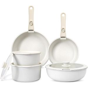 GiPP 11Pcs Pots and Pans Set Non Stick, Cookware Sets Nonstick Detachable Handle, Induction Kitchen Set Removable Handle, RV Cookware set, Oven Safe (White)