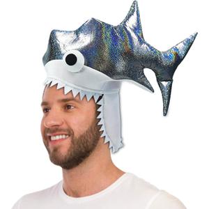 Shark Hat Twinkling Silver Shark costume Headwear. Handmade Party Crazy Shark Hat with 3D Embroidered Eyes.