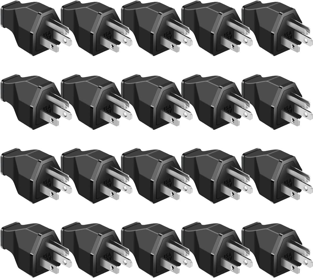 Treela 20 Pcs Extension Cord Plug Replacement Male Extension Cord Ends 125v 15a 2 Pole 3 Wire Male and Female Connector Straight Plug Replacement Compatible with Nema 5-15p 1875w