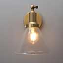 PERMO Industrial Vintage Slope Pole Wall Mount Single Sconce with Funnel Flared Clear Glass Shade Wall Sconce Light Lamp Fixture Hardwired (Antique Gold)