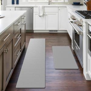 Kitchen Mats for Floor 2 Piece Set, Comfortable Cushioned Anti-Fatigue Kitchen Rugs Non-Slip Waterproof Washable Mats for Kitchen, Sink, Laundry (Grey, 17.3"x30"+17.3"x47")