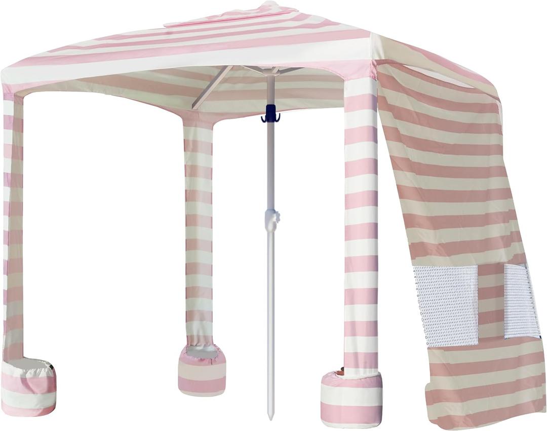 AMMSUN Beach Cabana, 6.5'6.5' Beach Canopy, Easy Set up and Take Down, Cabana Tent with Sand Pockets, Instant Sun Shade with Side Wall, Elegant Pink
