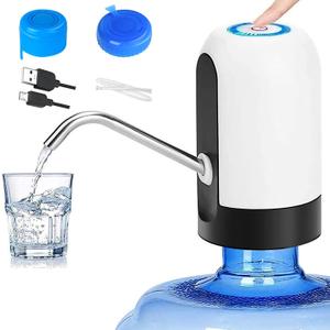 Water Pump for 5 Gallon Jug, CHIVENIDO Drinking Water Pump Water Jug Dispenser USB Charging Water Dispenser with Non Spill Caps for Universal 2-5 Gallon Bottle (White)