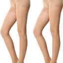 MANZI Control Top Pantyhose for Women 2 Pairs 20D Sheer Soft High Waist Tights Tummy Control Support Stockings (Small, Natural Nude)