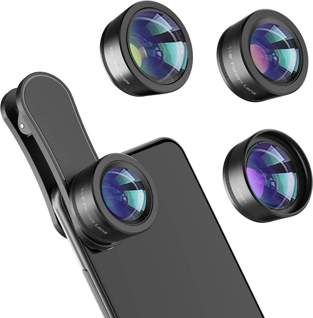 Phone Camera Lens,Upgraded 3 in 1 Phone Lens kit-198 Fisheye Lens + Macro Lens + 120 Wide Angle Lens,Clip on Cell Phone Lens Kit Compatible with Samsung Android Smartphones