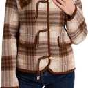 HOULENGS Women's Vintage Button Down Cardigan Sweater Plaid Print Long Sleeve Knit Coat Fall Fashion Outerwear with Pockets (XS)