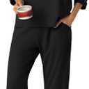 PrinStory Women's Pajama Set Capri Pjs Sets 2 Piece Soft Lounge Sets Sleepwear with Pockets (Black, M)