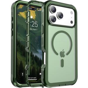 jaroco Magnetic for iPhone 17 Pro Max Case, [Compatible with MagSafe][Military Grade Drop Protection][Heavy Duty Protection][Non-Slip][Shockproof] 2-Layer Durable Bumper Phone Case 6.9''-Army Green