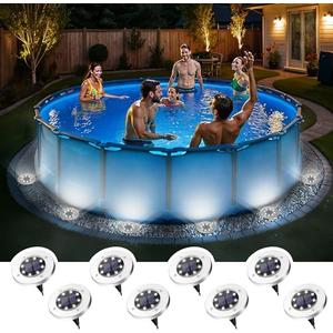 SOLPEX 8 Pack Solar Pool Lights for Above Ground Pools, Waterproof LED Above Ground Pool Lights, Outdoor Pool Decoration Accessories(Cool White)