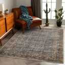 CHAMPLANT Washable Area Rug 4'x6' Traditional Floor Cover Foldable Thin Rugs Retro Kitchen Indoor Distressed Non Slip Carpet Floral Print Mat Bedroom Living Room
