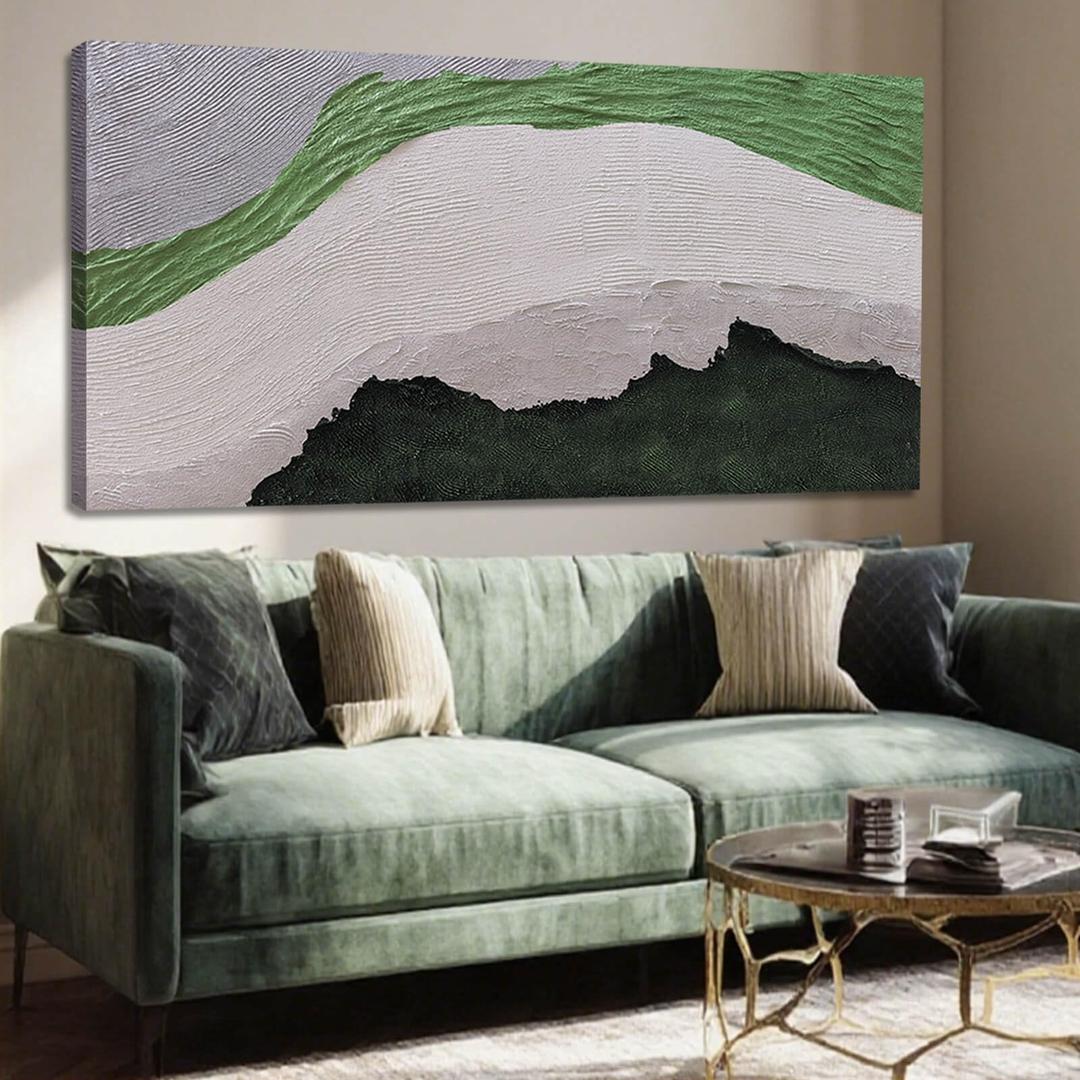 MLART99 Modern Abstract Green Black and White Canvas Wall Art Textured Nature-Inspired Grey Painting for Living Room Bedroom Office Contemporary Decor 24x48 Inch