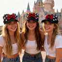 Sparkly Mouse Ears Visor Hat for Adult Women, Adjustable Sun Visor Cap with Sequin Mouse Ears Bow, Cute Party Headwear Glitter Visor Hat with Ears for Theme Parks & Festivals Black (Black, S)