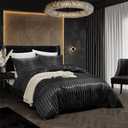 3 Piece Satin Duvet Cover Set Bedding Sets Italian Style 1800 Series Luxury Rich Silk Silky Super Soft Stripes Hidden Zipper Closure Reversible Wrinkle Free Honeymoon(Black, King)