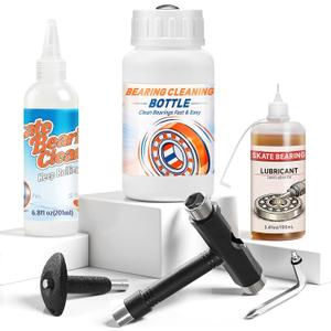 Skate Bearing Cleaning Kit Portable Complete Bearing Maintenance System with Cleaning Bottle, 200ml Cleaner, 100ml Lubricant Oil, Bearing Press Puller & T Tool for Skateboard & Roller Skates