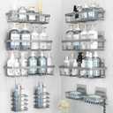 Liuoud 10 Pack Shower Caddy Organizer Rack Shelf for Inside Shower, Self Adhesive Wall Storage Basket Rustproof Stainless Steel Shampoo Holder Bathroom Accessory Decor Set, Grey