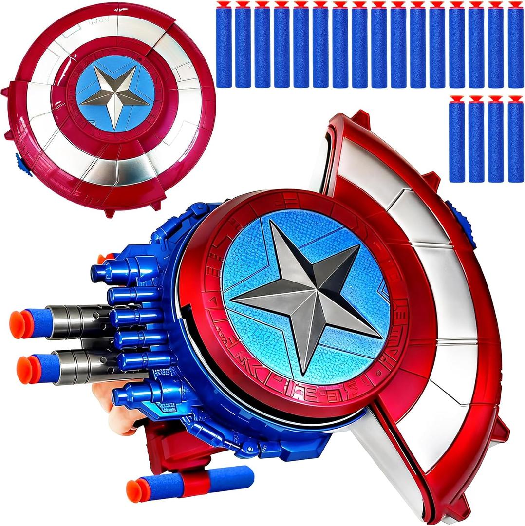 Captain Superhero Shield Blaster Toy,Dart Shooting Shield with 20 Foam Darts,Cosplay Prop for Adults,Roleplay,Halloween,Party Favors,Multi-Item Party Favor Packs