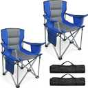 Outdoor Folding Camping Chairs 2 Pack Oversized Folding Chairs Heavy Duty Support 400 LBS with Cup Holder, Cooler Bag and Side Pocket, Carry Bag Included, Collapsible for Lawn Outside Sports, 23.6 inches x 23.6 inches x 37.8 inches
