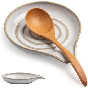 Ceramic Spoon Rest for Stove Top, Large Spoon Holder for Kitchen Counter, Heat-Resistant & Easy to Clean, Non-Stick Spatula Holder for Cooking, Coffee Spoon, Kitchen Decor, White