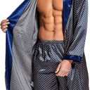 Sanraflic® Mens Satin Robe Lightweight Silk Long Sleeve Bathrobe with Shorts Set Spa Kimono Sleepwear Nightwear (Blue, L)