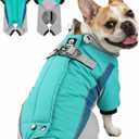 Fullbody Dog Coat Warm Fleece Dog Jacket,4-Legged Reflective Dogs Vest Turtleneck Cold Weather Coat, Waterproof Windproof Puppy Puffer Onesie, Green, Small